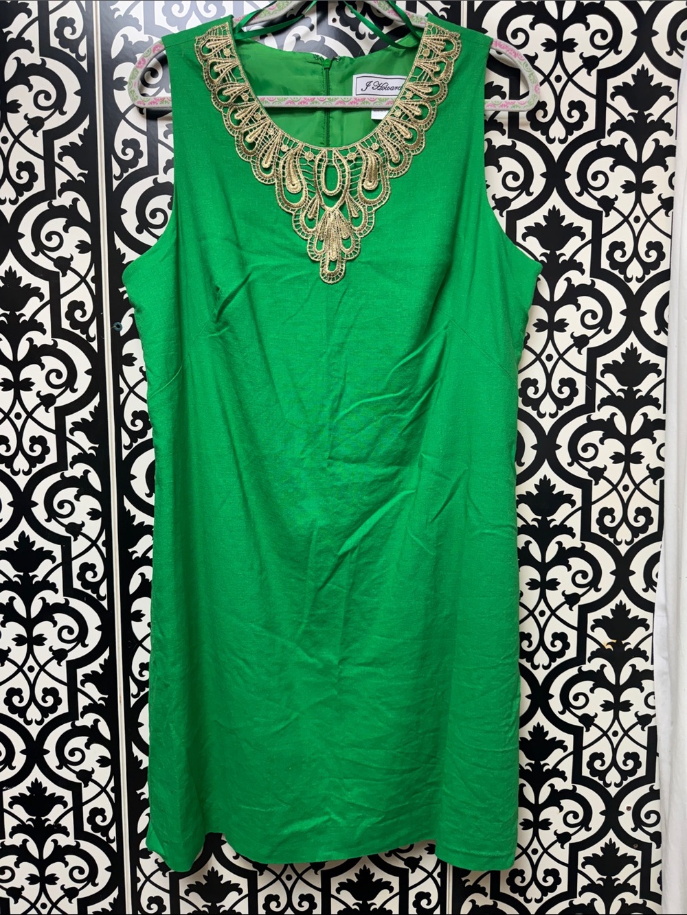 Embellished Gold Neckline Green Sleeveless Mini Dress